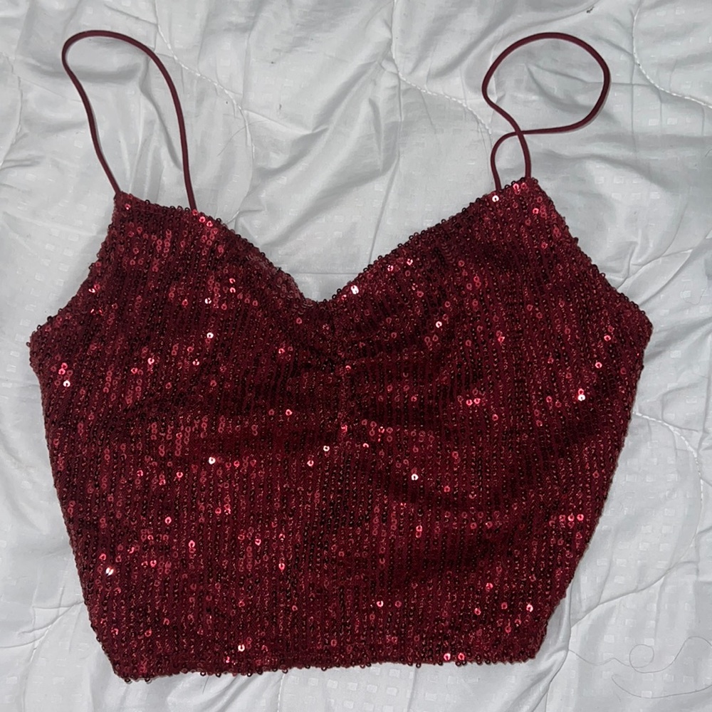 True red sequenced crop top from fashion nova